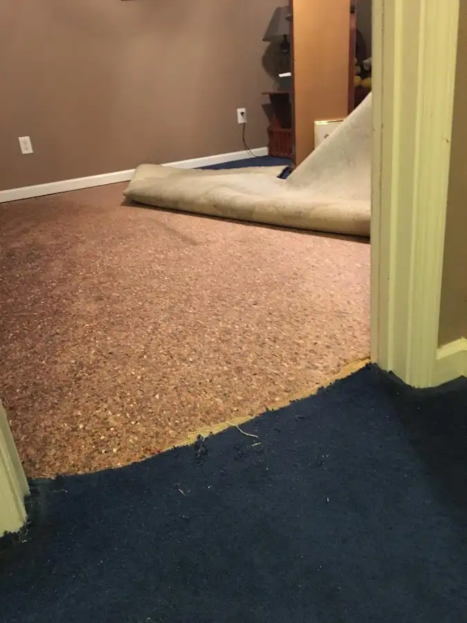 Carpet pad removal revealing water damage during Drying & Dehumidification in High Point