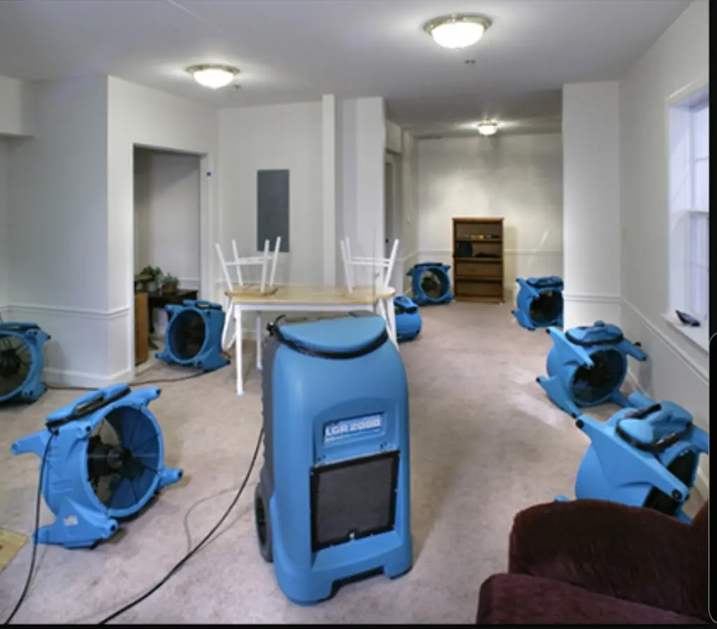 Air movers and dehumidifier setup for Water Damage Restoration in High Point